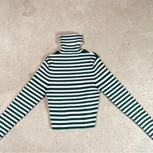 Zara Green and White Striped Turtleneck Sweater